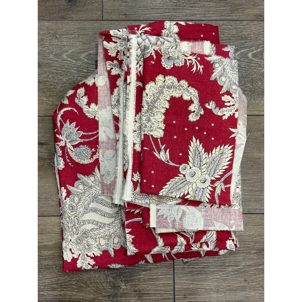 Pottery Barn Red Floral Palampore Cotton Fabric Remnant Lot Cottagecore 5 pieces